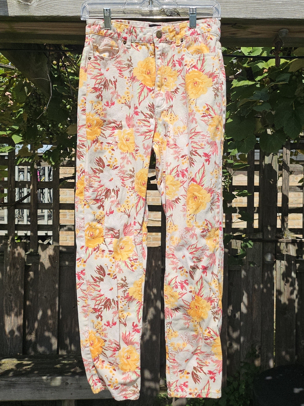BDG Floral Skinny Jeans in Yellow & Pink on Cream